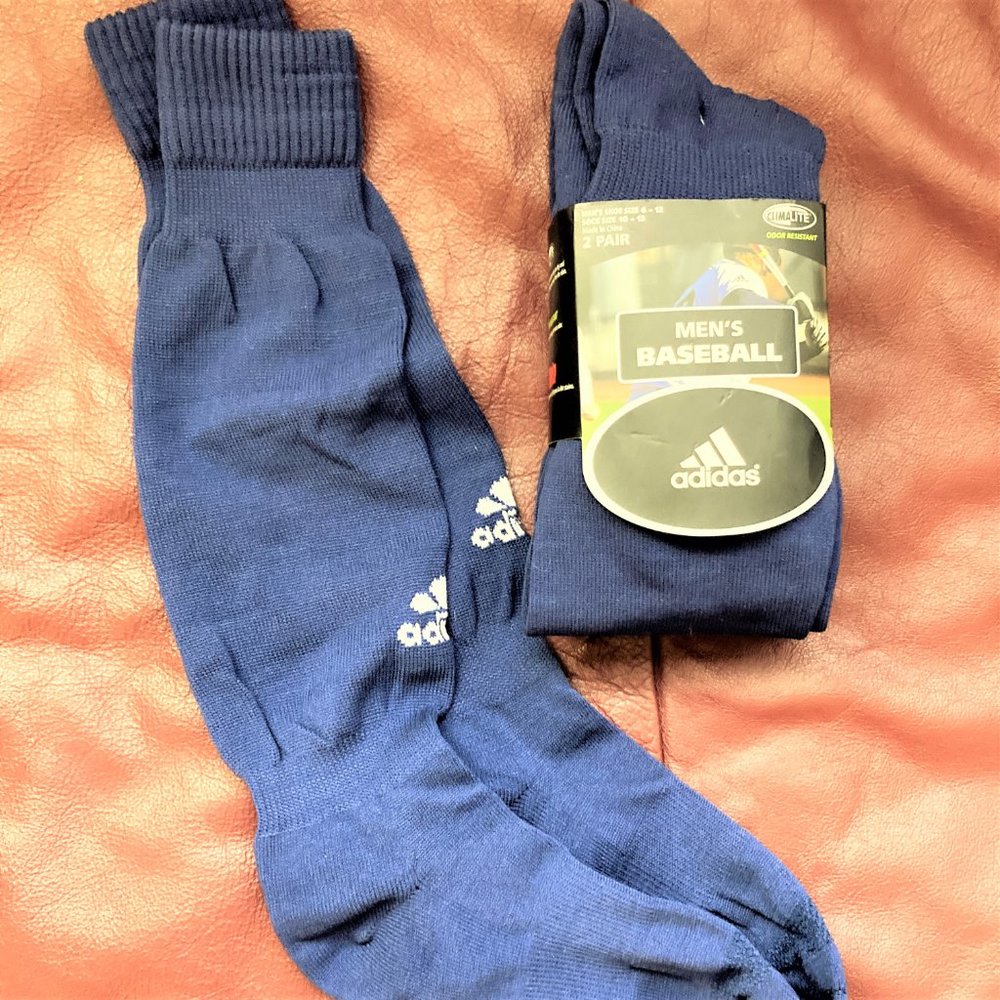 NWT 2 PAIRS !!!Men sock Baseball athletic Adidas Navy Blue 273237 Knee High 6-12